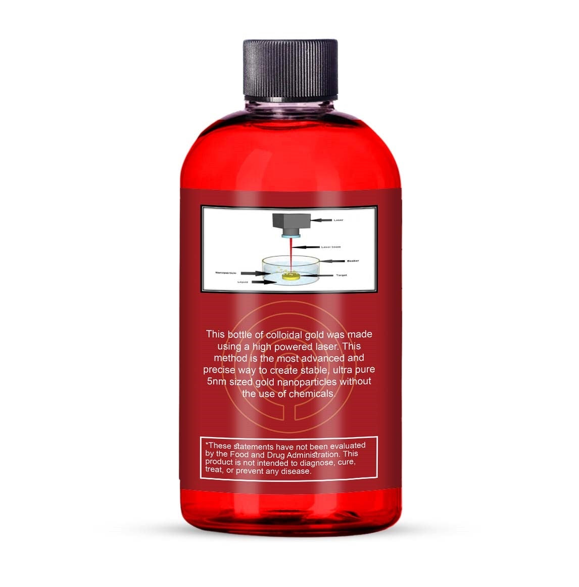 Colloidal Gold 500PPM 8.5oz - LASER MADE Back Image of Bottle 8.5oz