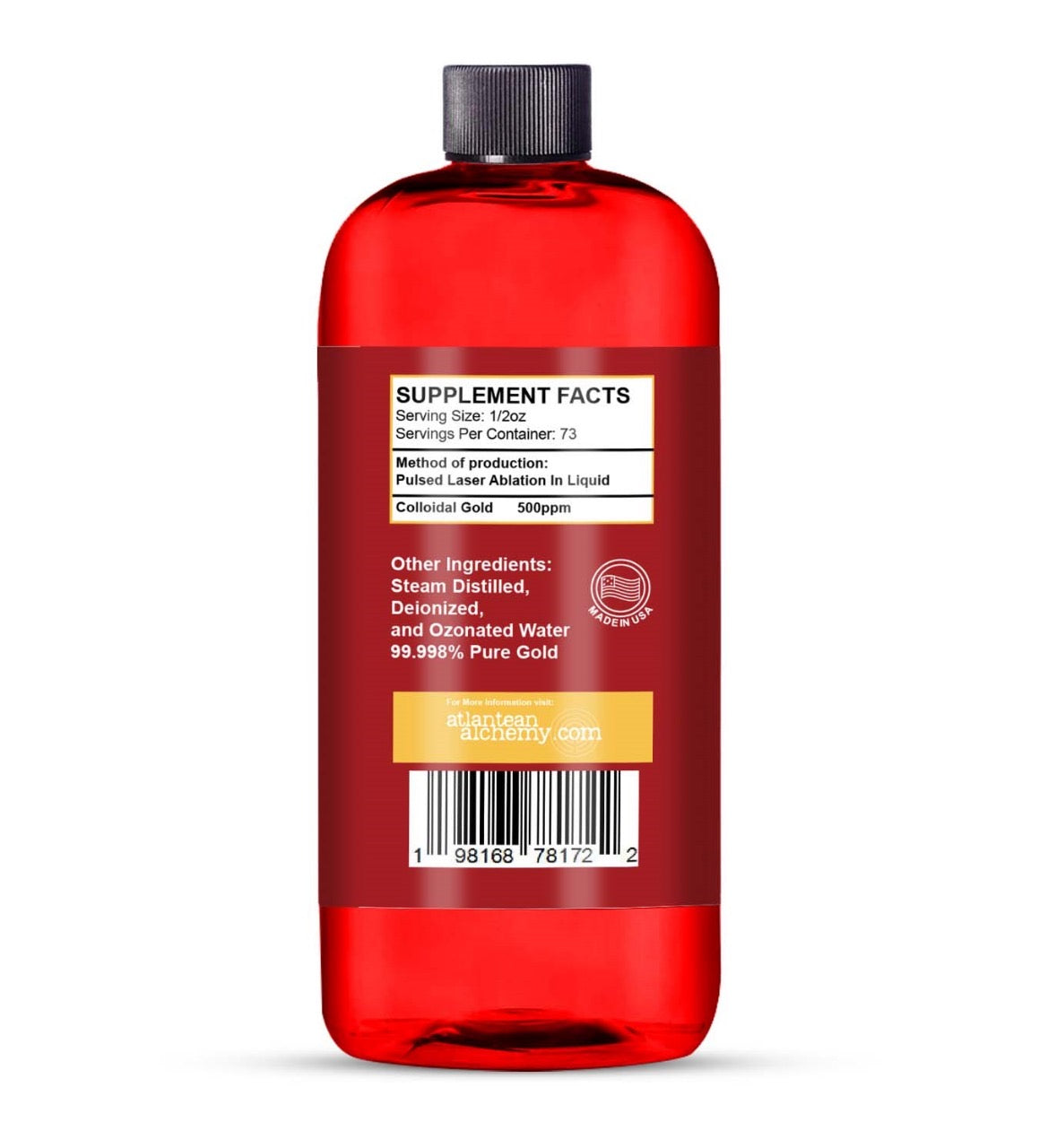 Colloidal Gold 500PPM - LASER MADE 36.5oz Bottle Back Of Bottle